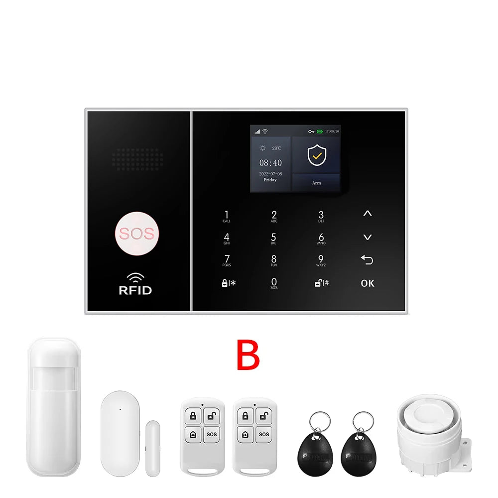 4G GSM WIFI Security Alarm System for Home and Business Multi-language Works with Tuya Smart Life APP Control with Alexa