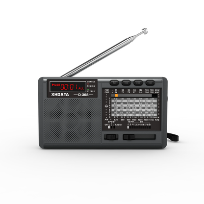 XHDATA D-368 Portable AM/FM/SW 12-Band Radio – Bluetooth, MP3, TF Card, USB, Type-C Charging | DSP Chip