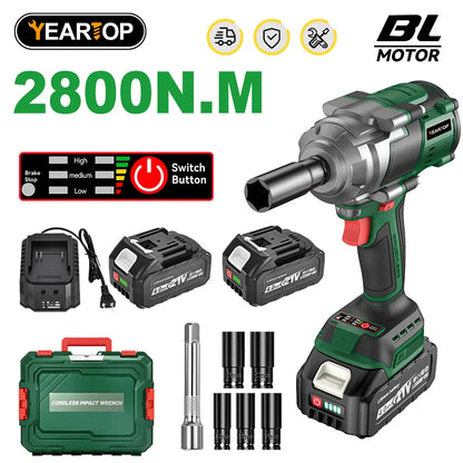 YEARTOP 2800N.m Brushless Cordless Impact Wrench – 1/2" Extended Anvil, Fits Makita 18V Battery