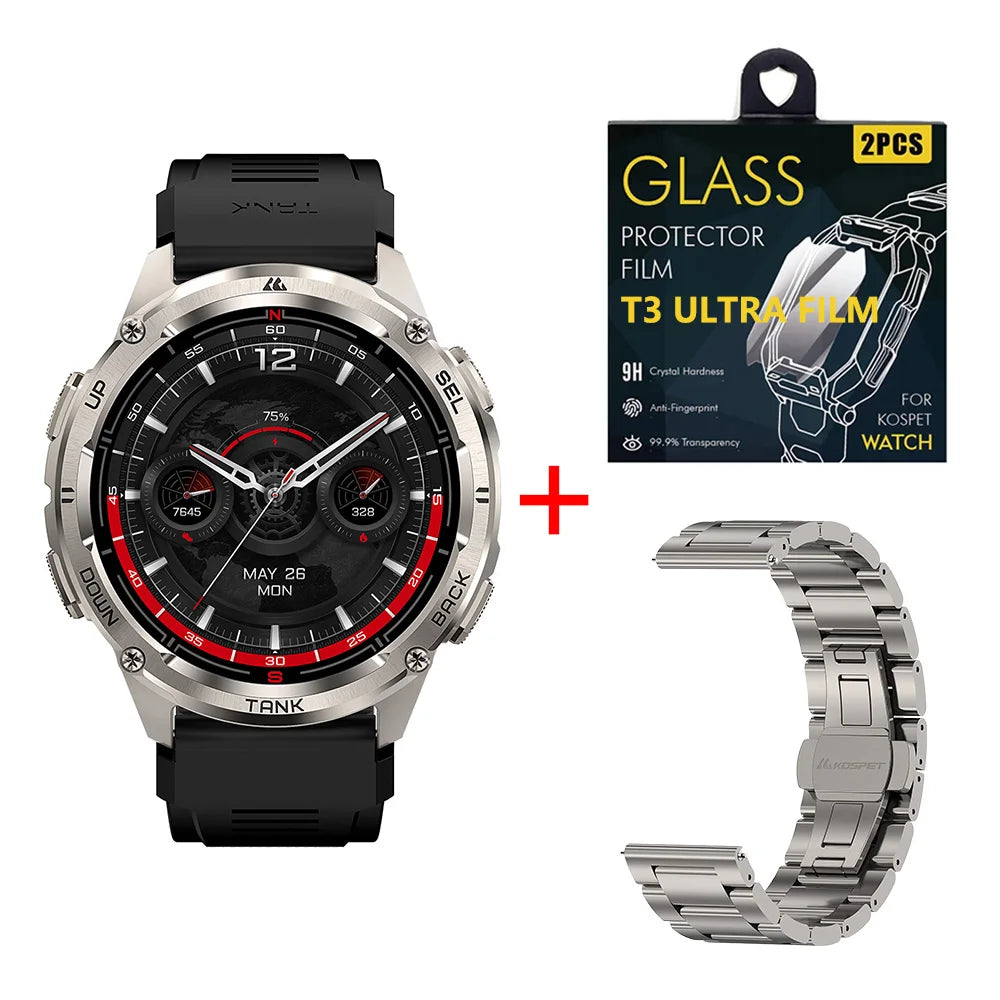 KOSPET TANK T3 Ultra 2 GPS Rugged Smartwatch – AMOLED, Bluetooth Calling, 5ATM Waterproof