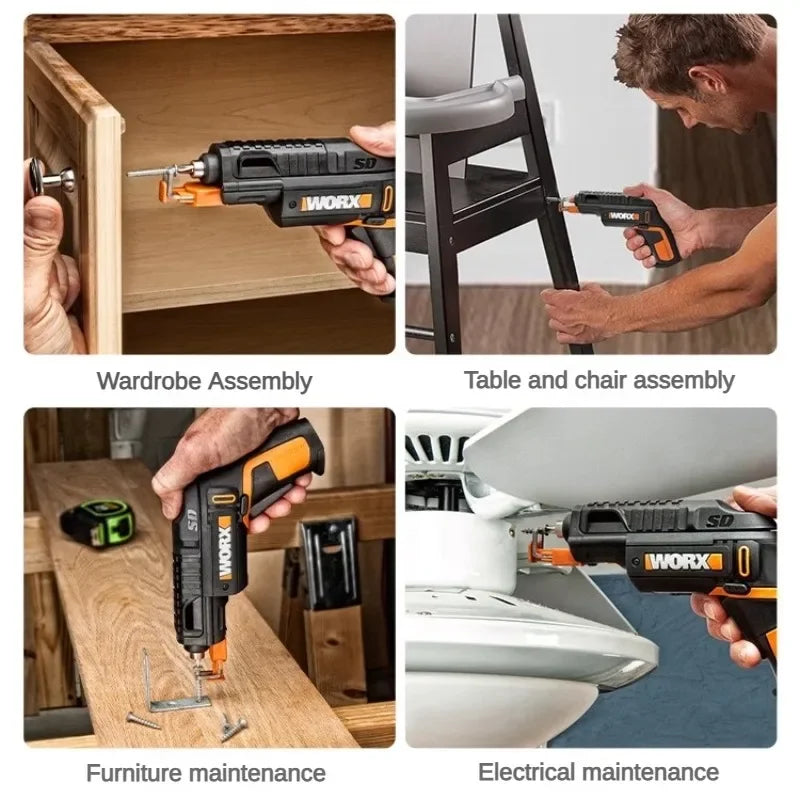 WORX WX255.4 4V Mini Cordless Screwdriver Set – USB Rechargeable, Gun-Style, 1/4" Hex, 1500mAh Battery