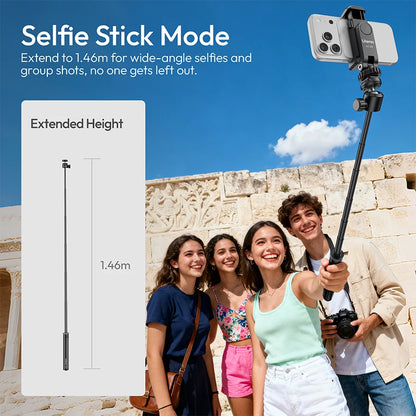 Ulanzi TT24 Quick-Release Selfie Stick Tripod – 360° Ball Head, 148cm Extended, for Action Cameras, Smartphones & DSLRs