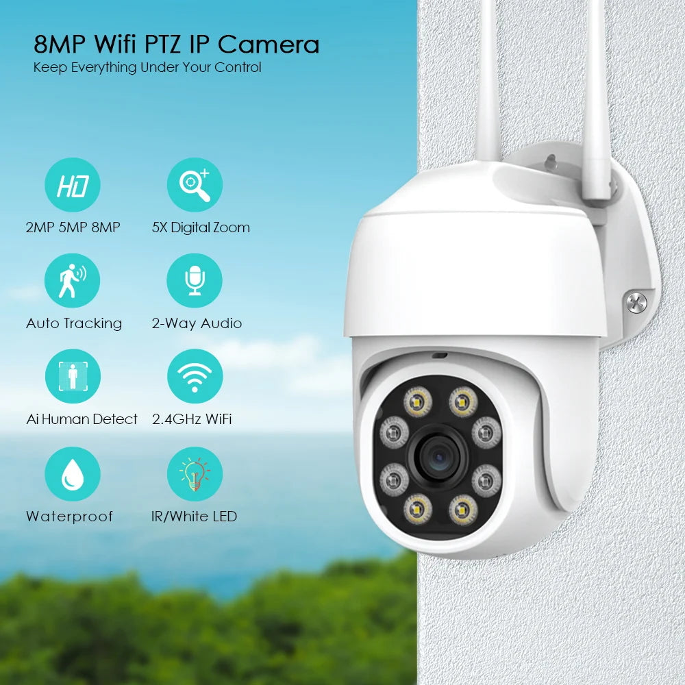 8MP 4K Wireless IP Camera 5MP Outdoor Street WIFI PTZ Speed Dome Camera iCSee 1080P 3MP HD AI Auto Tracking CCTV Surveillance