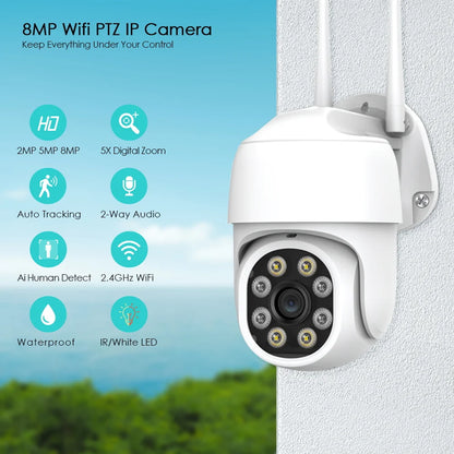 8MP 4K Wireless IP Camera 5MP Outdoor Street WIFI PTZ Speed Dome Camera iCSee 1080P 3MP HD AI Auto Tracking CCTV Surveillance