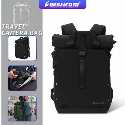Besnfoto Expandable Roll Top Waterproof Camera Backpack for DSLR SLR Mirrorless Drones, Fits 16'' Laptop with Tripod Holder