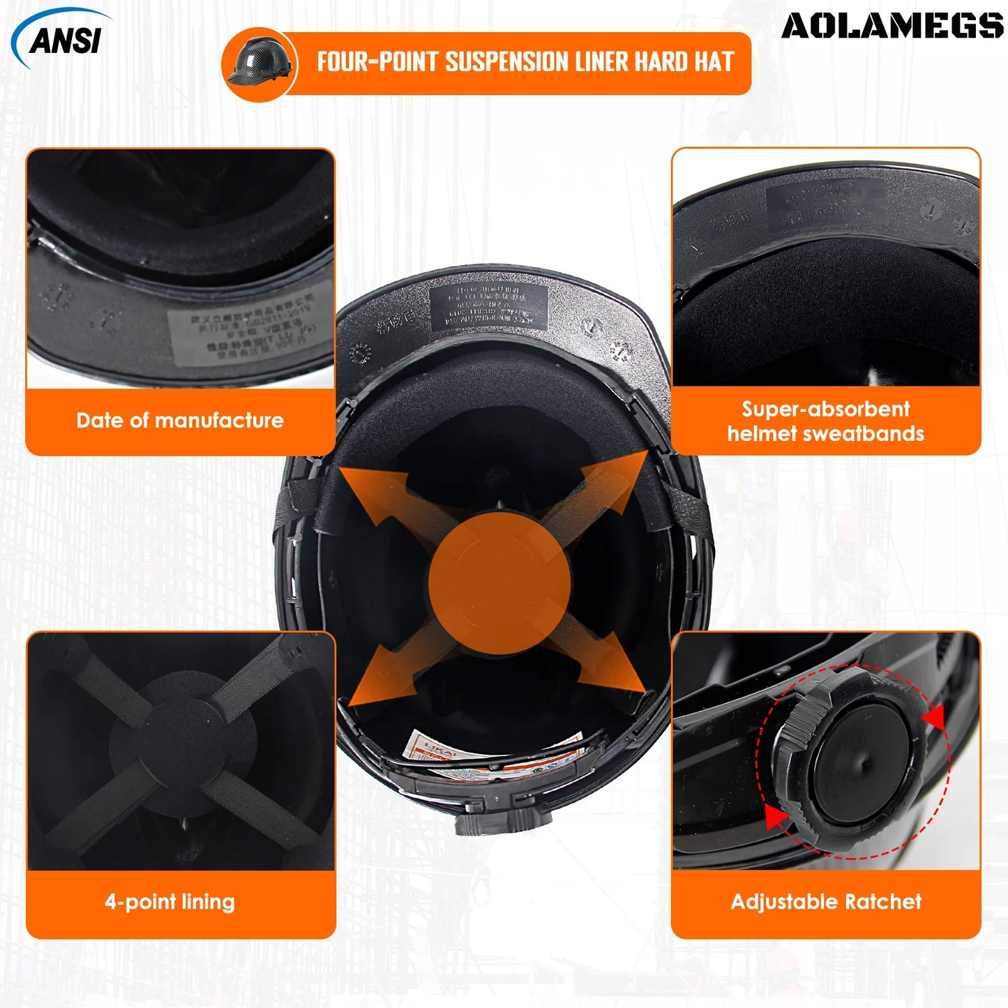 Construction Safety Helmet – Breathable Hard Hat with Carbon Fiber Pattern