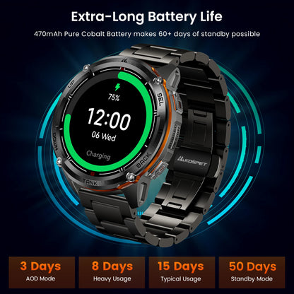 KOSPET TANK T3 Ultra 2 GPS Rugged Smartwatch – AMOLED, Bluetooth Calling, 5ATM Waterproof