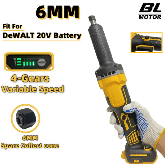 Brushless Cordless Die Grinder for DeWALT 20V Battery – 6mm Collet, 4-Speed, 38mm Max Wheel | Tool Only
