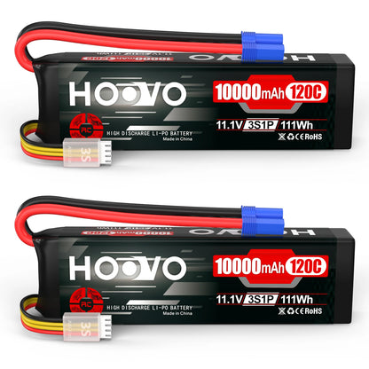 2Pcs HOOVO 3S Lipo Battery 11.1V 10000mAh 120C RC Lipo Battery Softcase EC5 Plug for RC Cars Drones, DJI, FPV, RC Plane, Racing