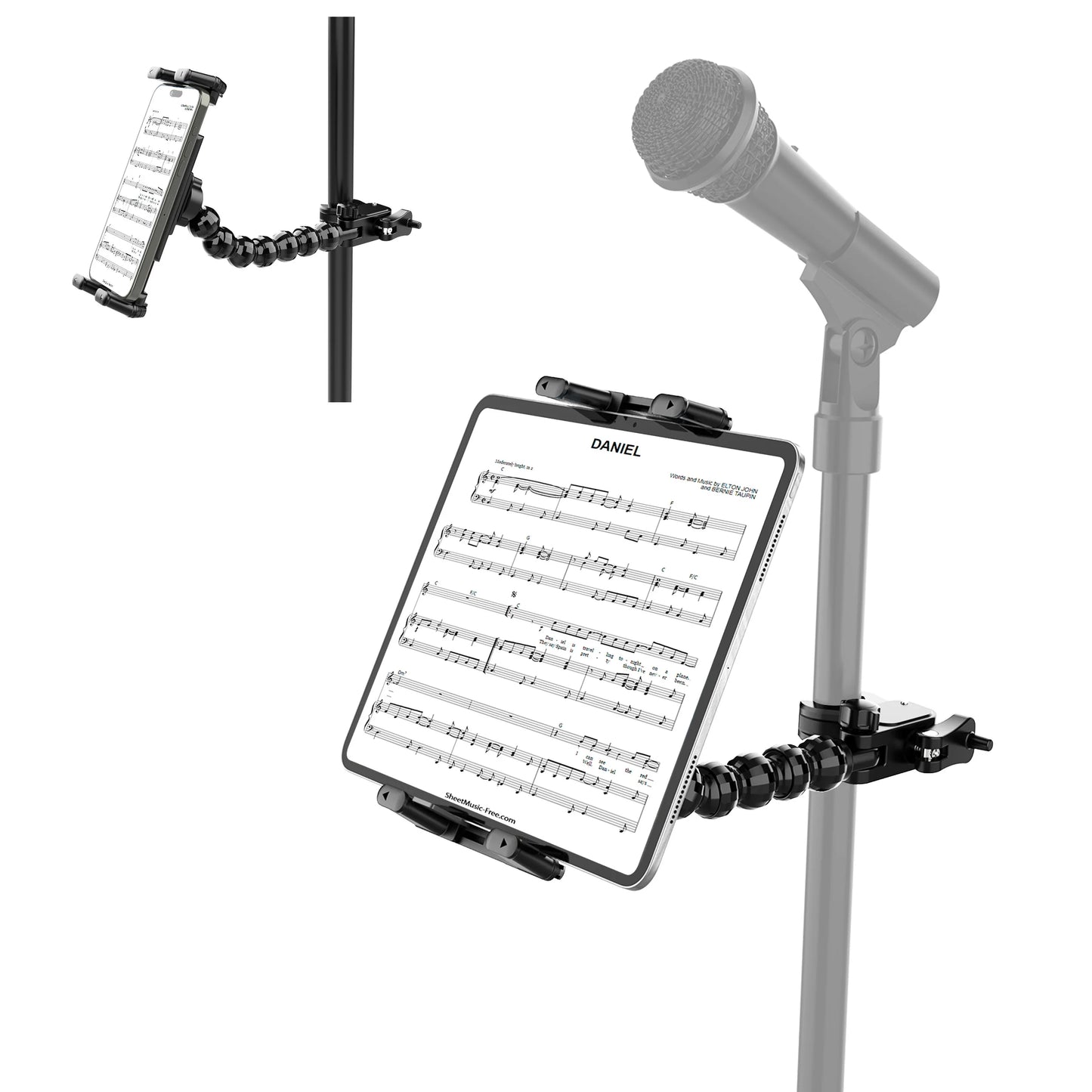 3-in-1 Flexible Tripod Stand – Microphone, Music Sheet & Tablet Holder for 4.7"–15" Devices