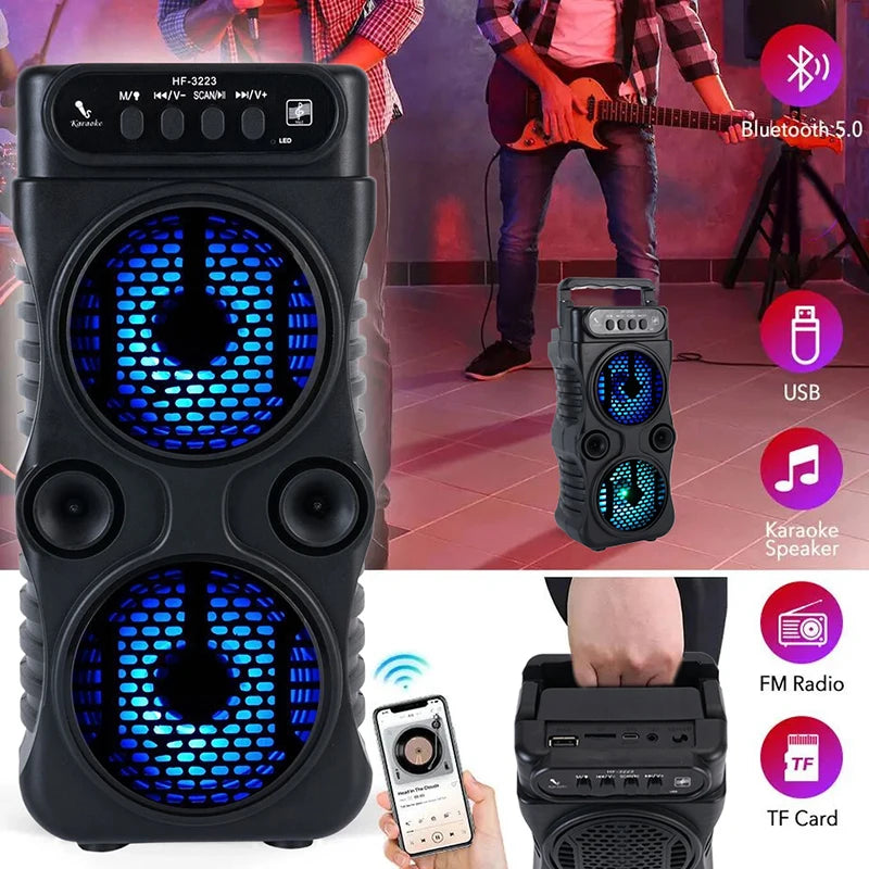Portable Dual-Driver Bluetooth Speaker – 2.0 Stereo, Bass Boost, USB & Battery Powered | Camping, Party, Karaoke