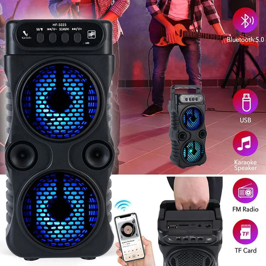 Portable Dual-Driver Bluetooth Speaker – 2.0 Stereo, Bass Boost, USB & Battery Powered | Camping, Party, Karaoke