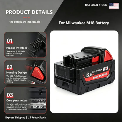 Milwaukee M18 8.0Ah 18V Li-ion Replacement Battery – 1, 2 & 4-Pack Compatible with 48-11-1880