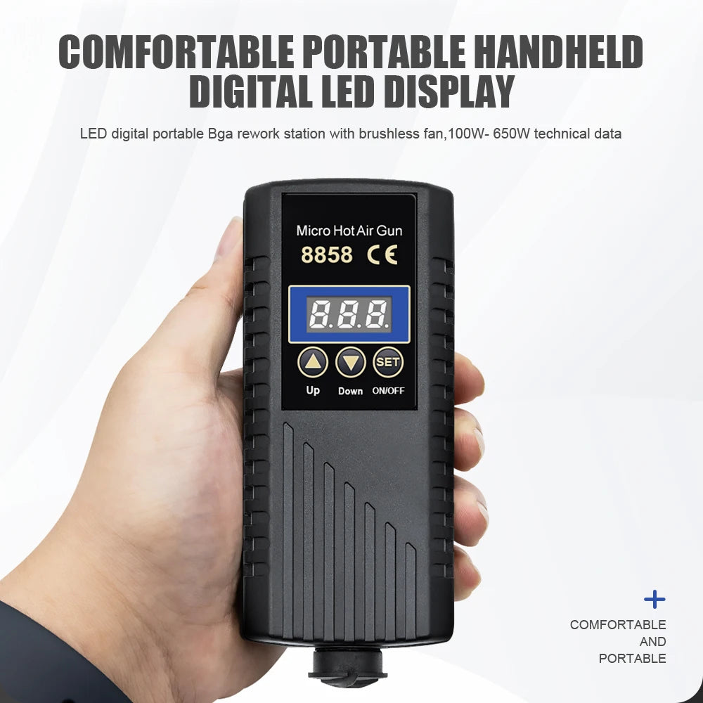 JCD 8858A 750W Hot Air Gun Rework Soldering Station – LED Digital Display, ESD Safe, 110V/220V