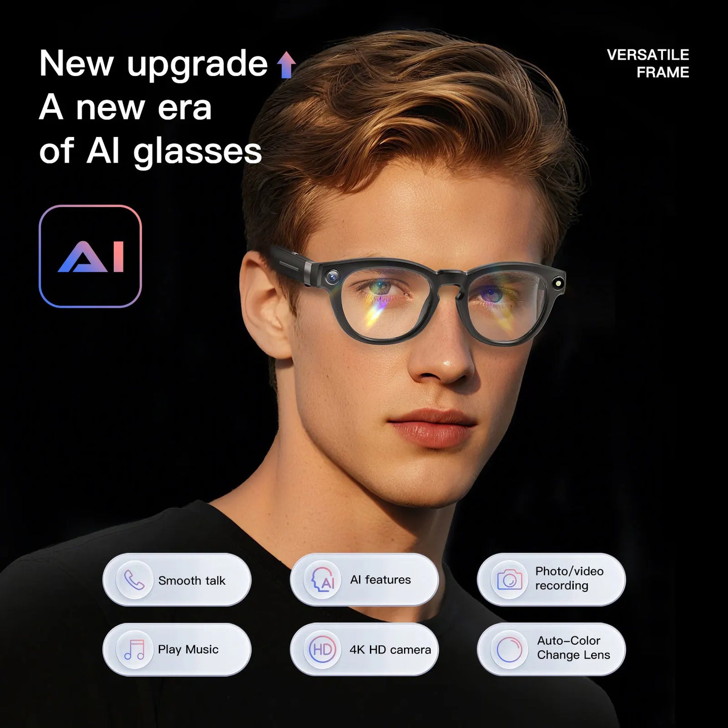 EIGIIS AI Smart Glasses – Bluetooth Calls, AI Voice Assistant, 4K Camera & Noise Reduction