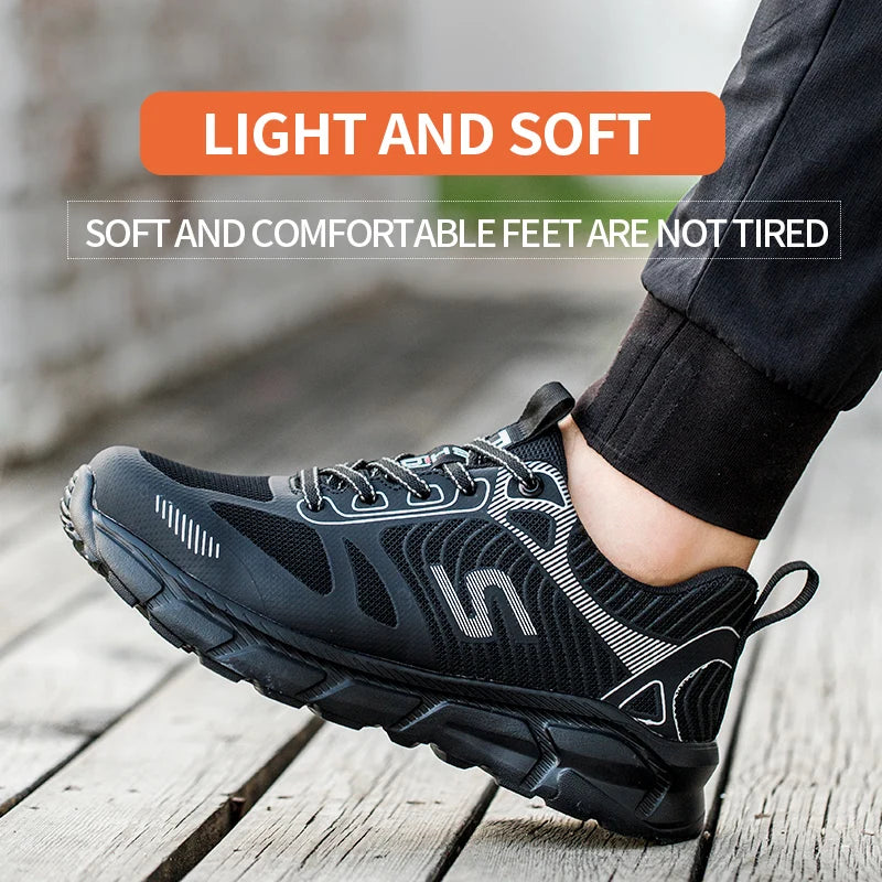 Non-Slip Safety Work Shoes – Breathable Woven Knit with Shock Absorption