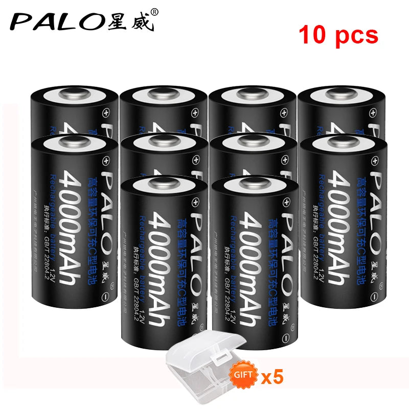 PALO 4-12pcs R14 C Cell Battery C Size Rechargeable Battery 1.2V NI-MH C Type Batteries+ intelligent fast charging LED charger