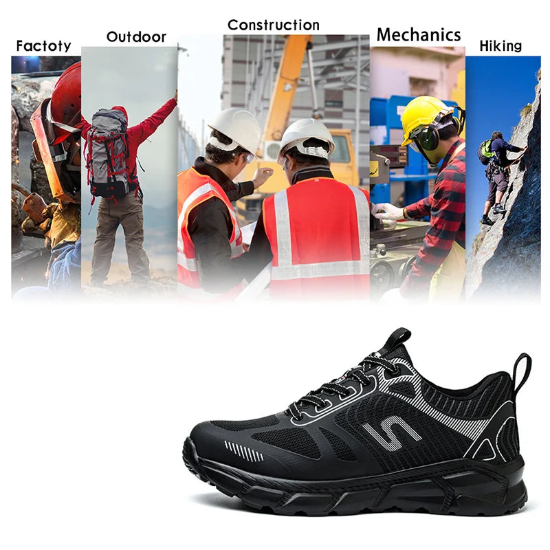 Non-Slip Safety Work Shoes – Breathable Woven Knit with Shock Absorption