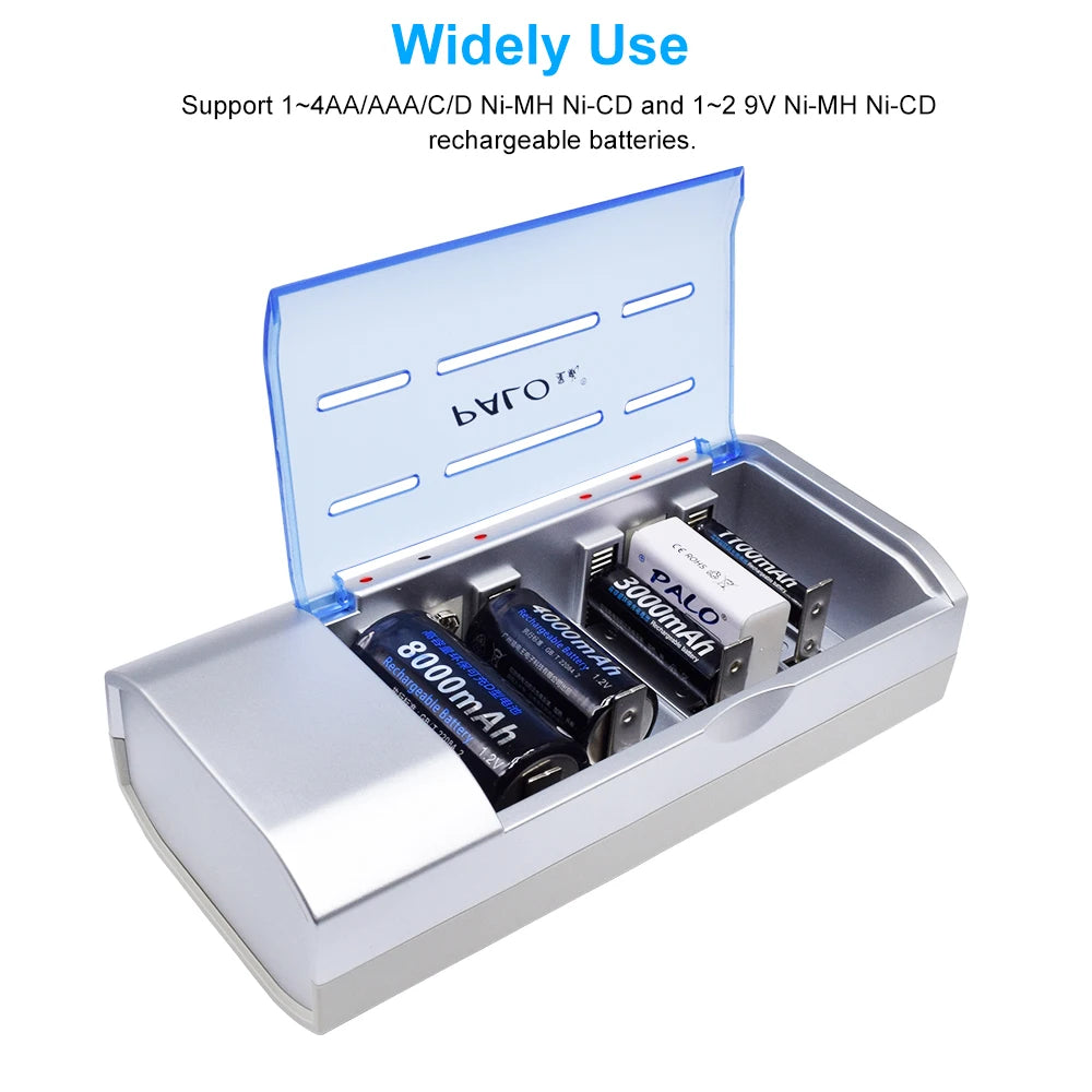 PALO 4-12pcs R14 C Cell Battery C Size Rechargeable Battery 1.2V NI-MH C Type Batteries+ intelligent fast charging LED charger