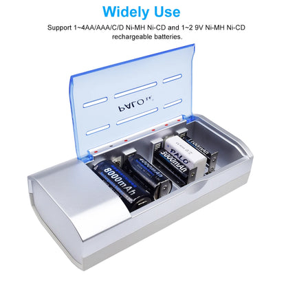 PALO 4-12pcs R14 C Cell Battery C Size Rechargeable Battery 1.2V NI-MH C Type Batteries+ intelligent fast charging LED charger