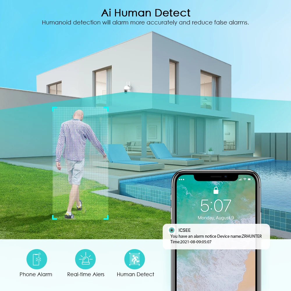 8MP 4K Wireless IP Camera 5MP Outdoor Street WIFI PTZ Speed Dome Camera iCSee 1080P 3MP HD AI Auto Tracking CCTV Surveillance