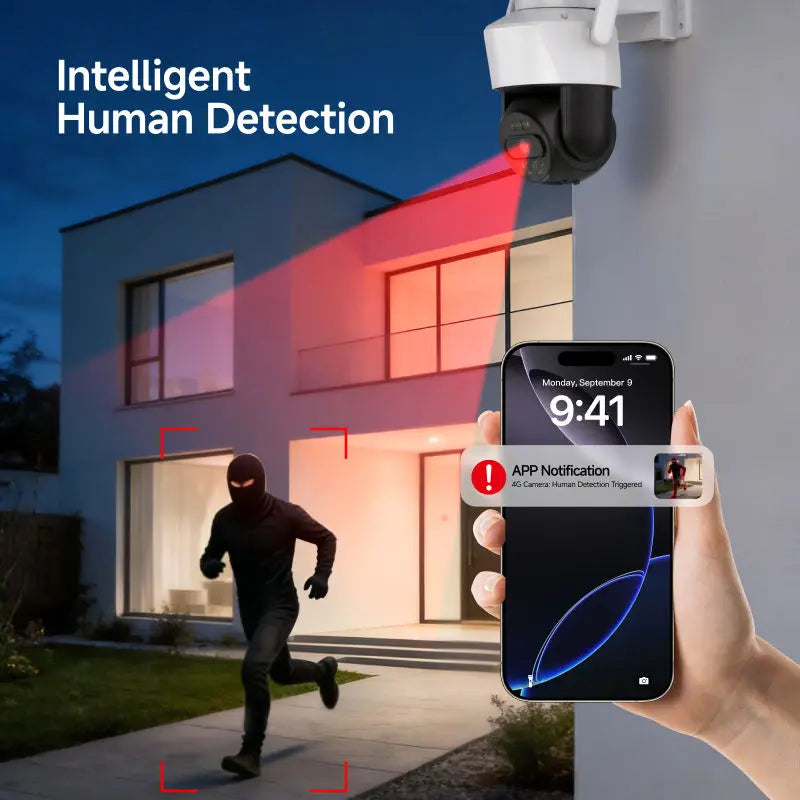 Solar Security Camera – 4G LTE, No WiFi Needed, AI Human Detection & PTZ
