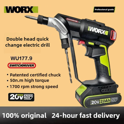 Worx WU177 1/4 Inch Electric Impact Drill 50N.m Brushless Motor 6.35MM Double Headed Quick Change Drill Hex Scoket 20V Battery