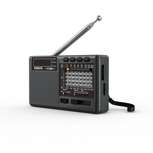 XHDATA D-368 Portable AM/FM/SW 12-Band Radio – Bluetooth, MP3, TF Card, USB, Type-C Charging | DSP Chip