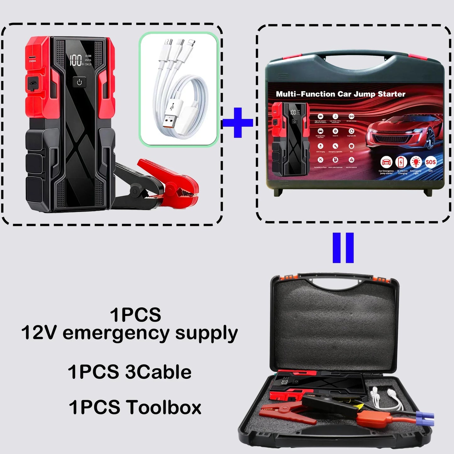 3000A Car Jump Starter – 99800mAh Portable Power Bank, 12V Booster for Gas (6.0L) & Diesel (4.0L) Engines