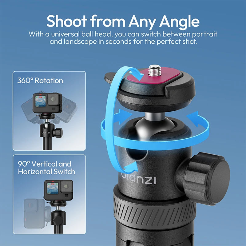 Ulanzi TT24 Quick-Release Selfie Stick Tripod – 360° Ball Head, 148cm Extended, for Action Cameras, Smartphones & DSLRs