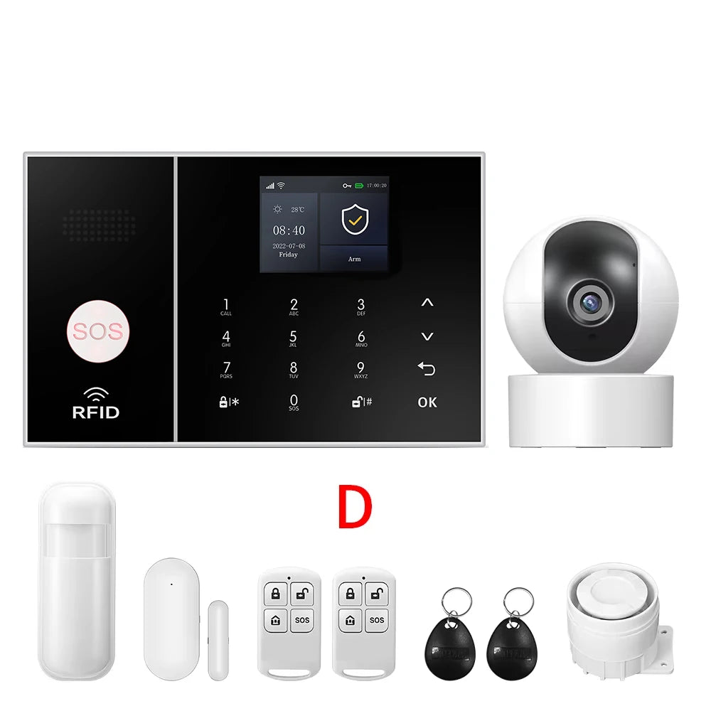 4G GSM WIFI Security Alarm System for Home and Business Multi-language Works with Tuya Smart Life APP Control with Alexa