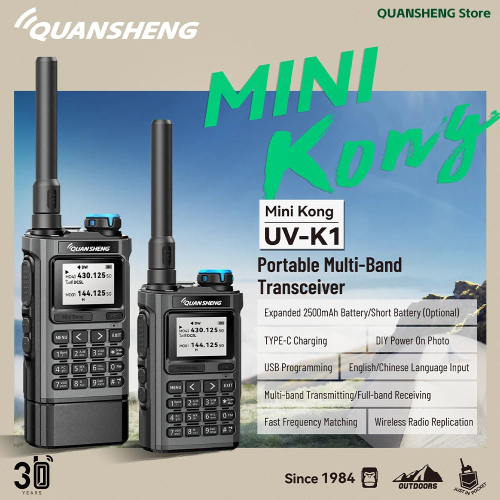Quansheng UV-K1 Mini Multi-Band Ham Radio Transceiver – 3W–5W, 200 Channels, Type-C, NOAA, Aviation Band