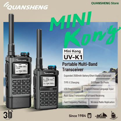 Quansheng UV-K1 Mini Multi-Band Ham Radio Transceiver – 3W–5W, 200 Channels, Type-C, NOAA, Aviation Band