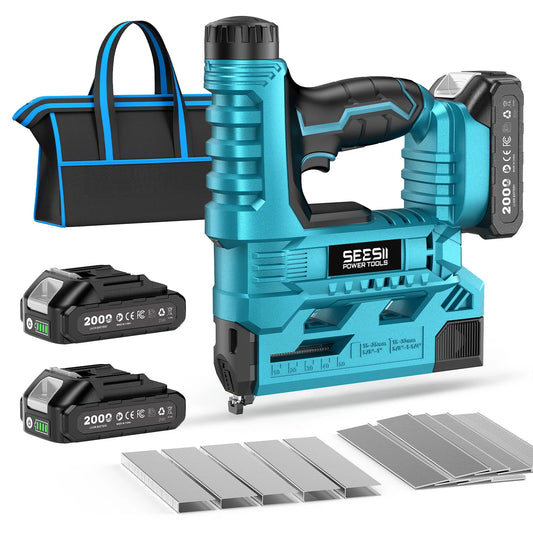 SEESII 18GA 2-in-1 Cordless Brad Nailer & Stapler – 2x2.0Ah Batteries, 1000 Nails Included