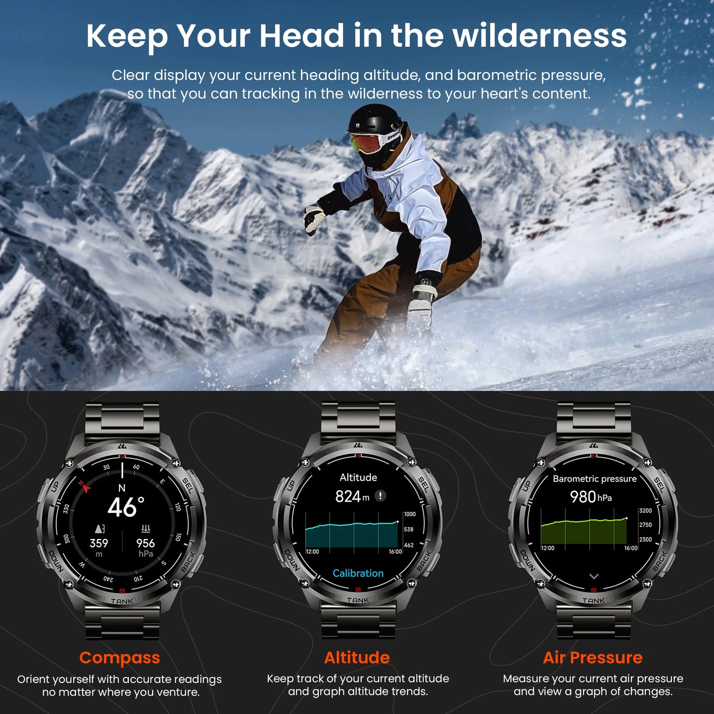 KOSPET TANK T3 Ultra 2 GPS Rugged Smartwatch – AMOLED, Bluetooth Calling, 5ATM Waterproof