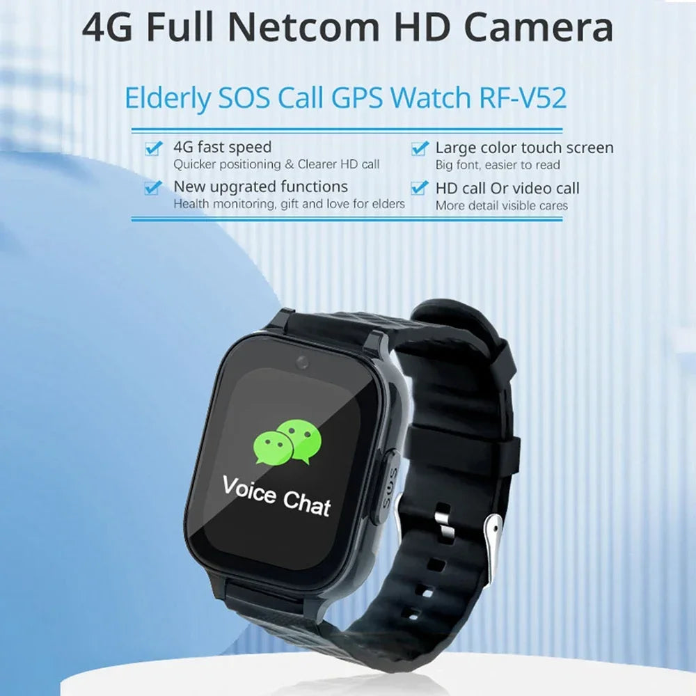 Smart GPS Tracker Watch GPS Bracelet Video Call for Old People One-click Help Support Fall Alarm Built-in 600mAh Battery RF-V52