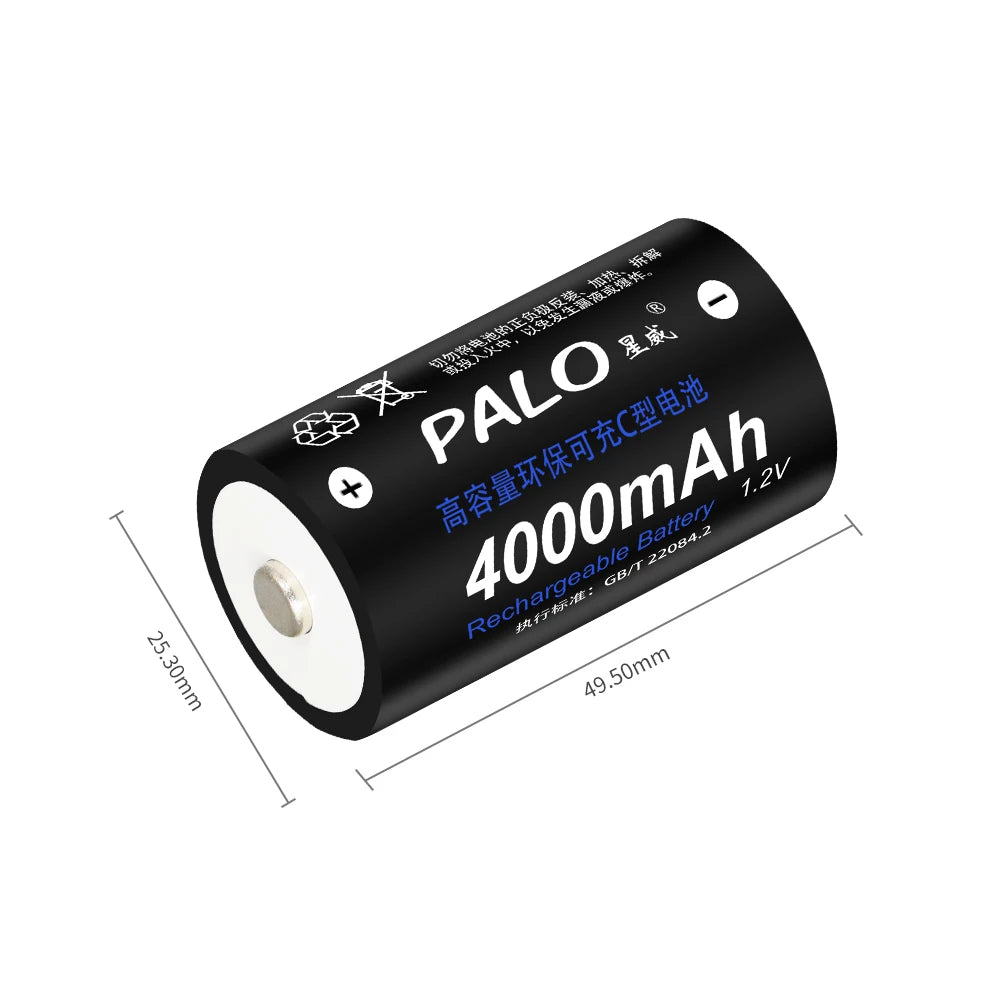 PALO 4-12pcs R14 C Cell Battery C Size Rechargeable Battery 1.2V NI-MH C Type Batteries+ intelligent fast charging LED charger
