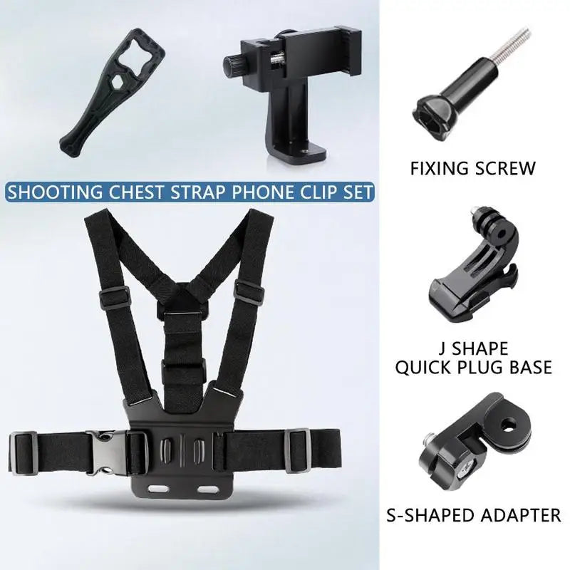 Phone & Action Camera Chest Mount Harness – 360° Holder, J-Hook, Adjustable Strap | GoPro, Insta360, DJI, Smartphones