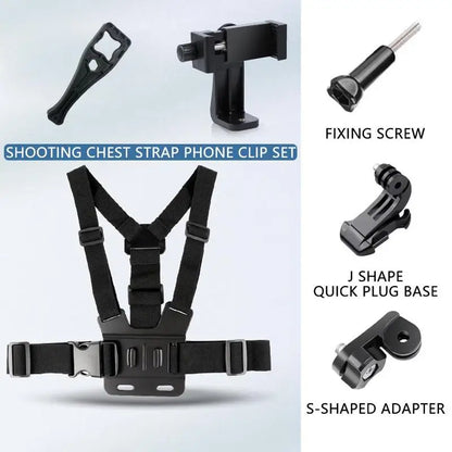 Phone & Action Camera Chest Mount Harness – 360° Holder, J-Hook, Adjustable Strap | GoPro, Insta360, DJI, Smartphones