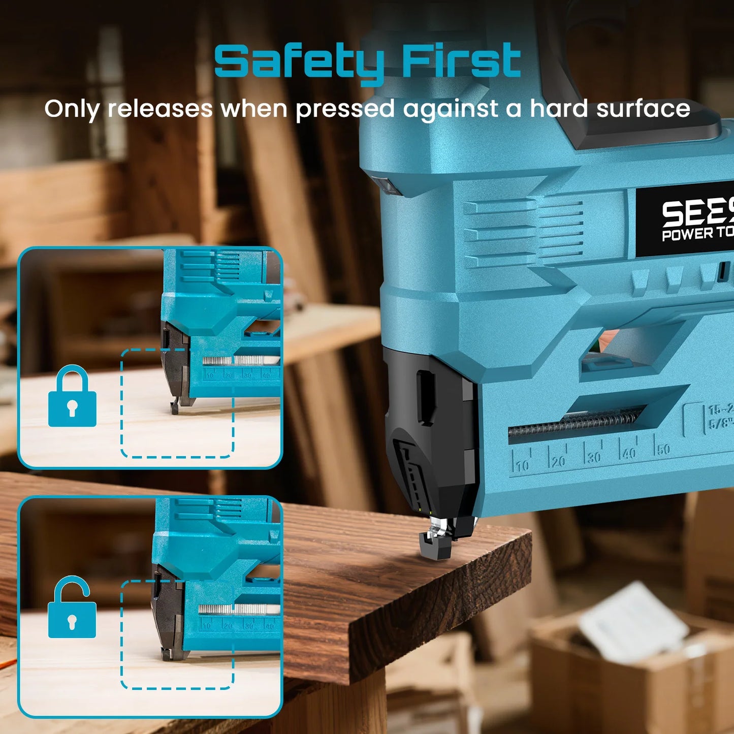 SEESII 18GA 2-in-1 Cordless Brad Nailer & Stapler – 2x2.0Ah Batteries, 1000 Nails Included