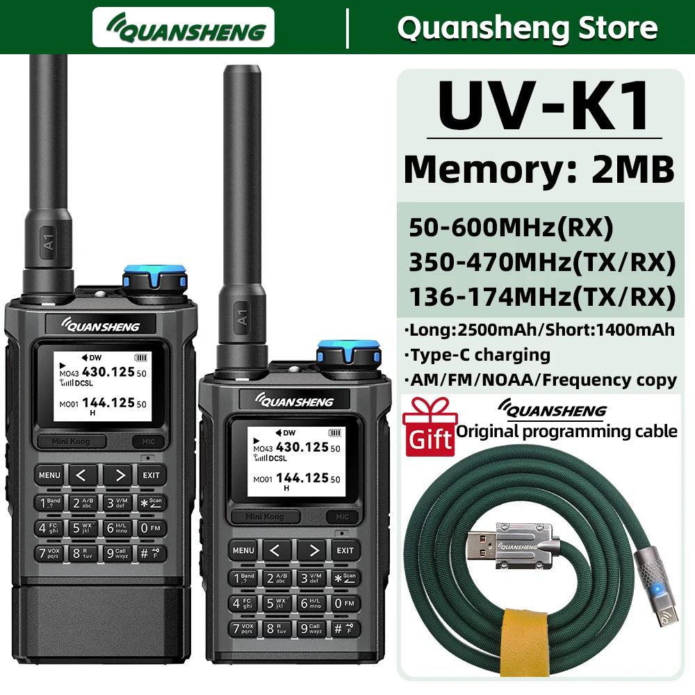 Quansheng UV-K1 Mini Multi-Band Ham Radio Transceiver – 3W–5W, 200 Channels, Type-C, NOAA, Aviation Band