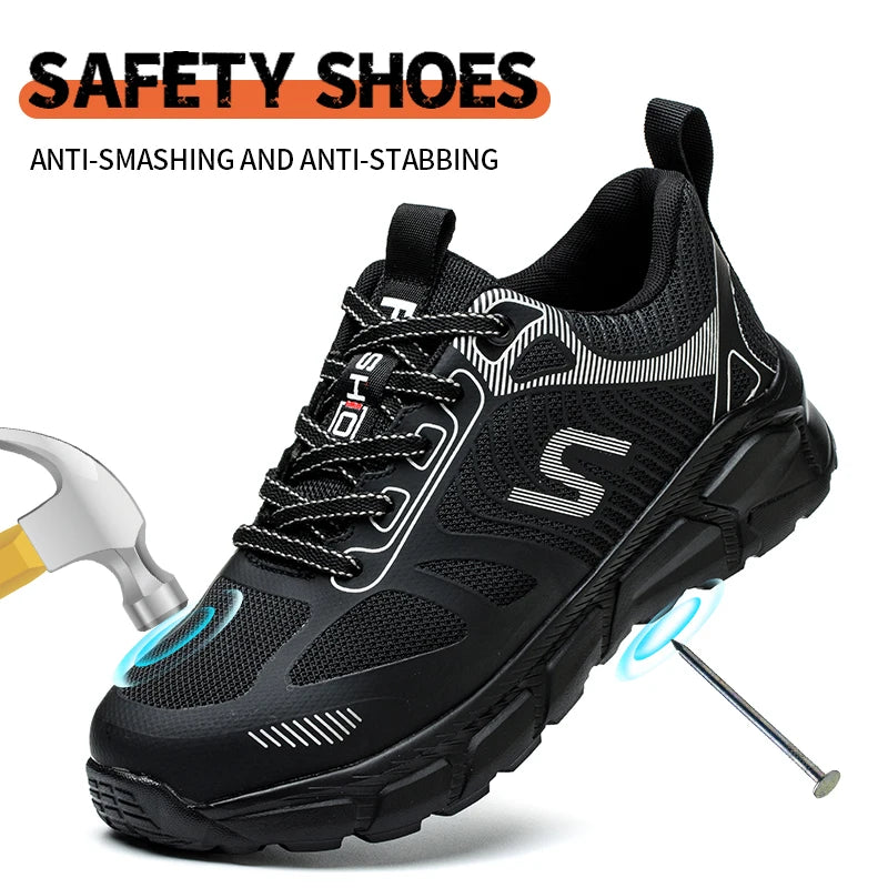 Non-Slip Safety Work Shoes – Breathable Woven Knit with Shock Absorption
