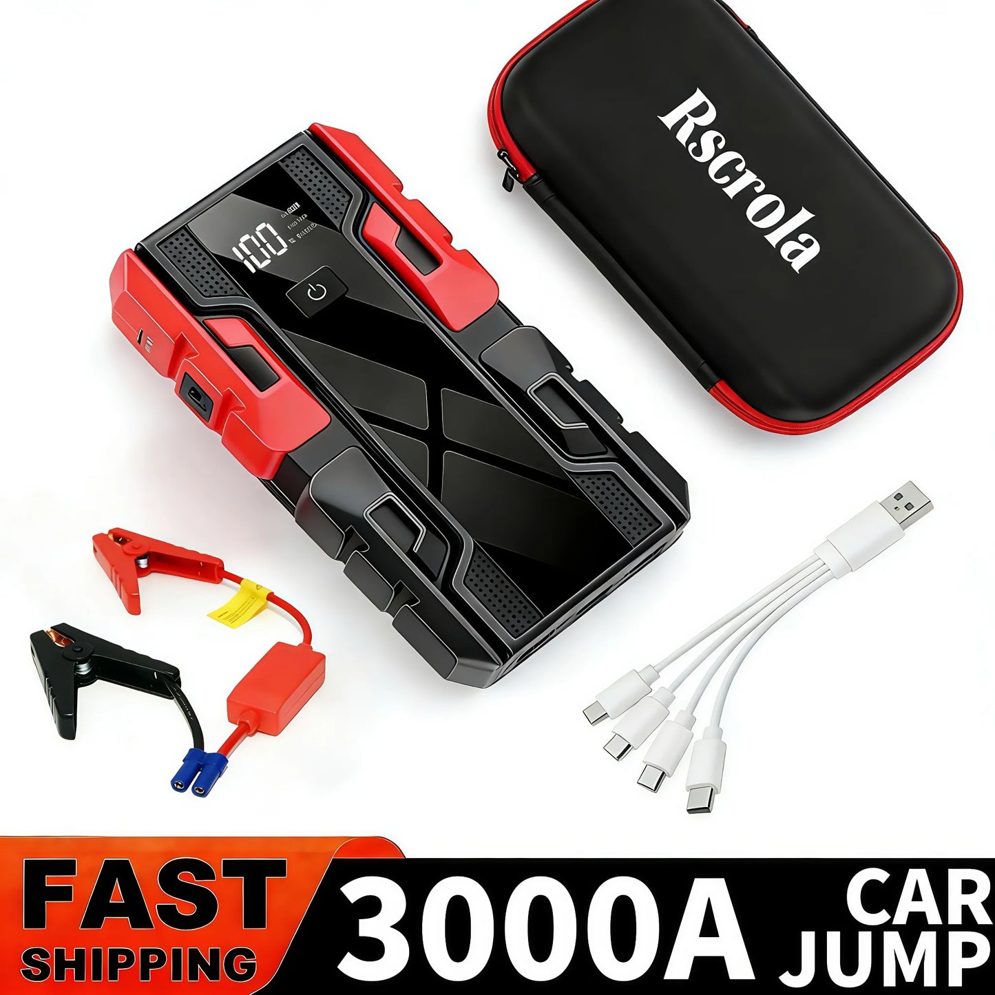 3000A Car Jump Starter – 99800mAh Portable Power Bank, 12V Booster for Gas (6.0L) & Diesel (4.0L) Engines