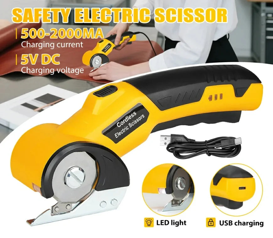 Cordless Electric Scissors & Fabric Cutter – Brushless Motor, Tungsten Steel Blade, USB-C Rechargeable