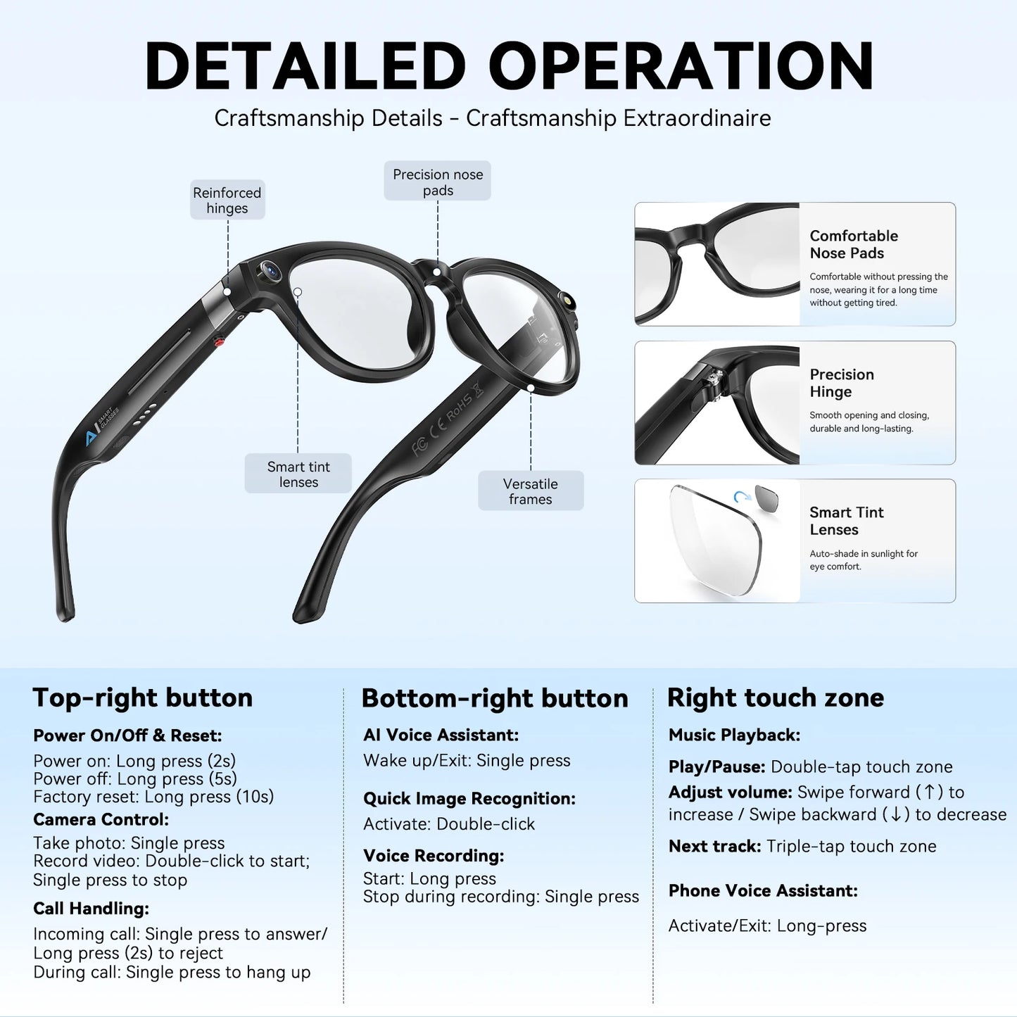 EIGIIS AI Smart Glasses – Bluetooth Calls, AI Voice Assistant, 4K Camera & Noise Reduction