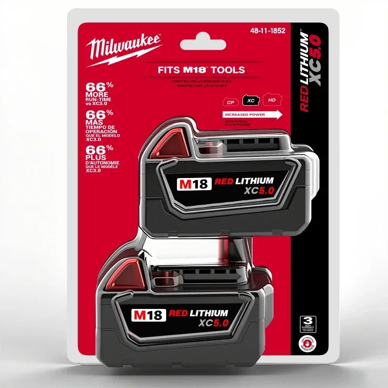 Milwaukee M18 18V Lithium-Ion Battery – 5.0Ah & 6.0Ah Long Cycle Life for M18 Power Tools