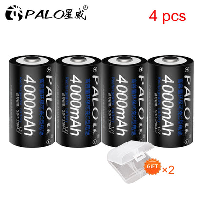 PALO 4-12pcs R14 C Cell Battery C Size Rechargeable Battery 1.2V NI-MH C Type Batteries+ intelligent fast charging LED charger