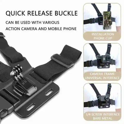 Phone & Action Camera Chest Mount Harness – 360° Holder, J-Hook, Adjustable Strap | GoPro, Insta360, DJI, Smartphones