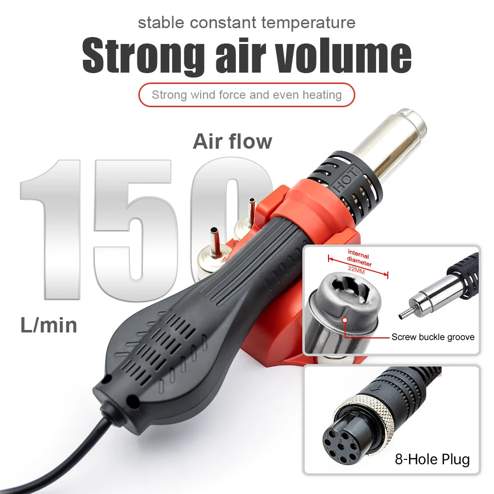 JCD 8858A 750W Hot Air Gun Rework Soldering Station – LED Digital Display, ESD Safe, 110V/220V