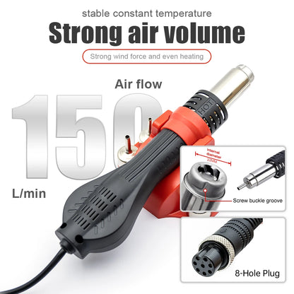 JCD 8858A 750W Hot Air Gun Rework Soldering Station – LED Digital Display, ESD Safe, 110V/220V